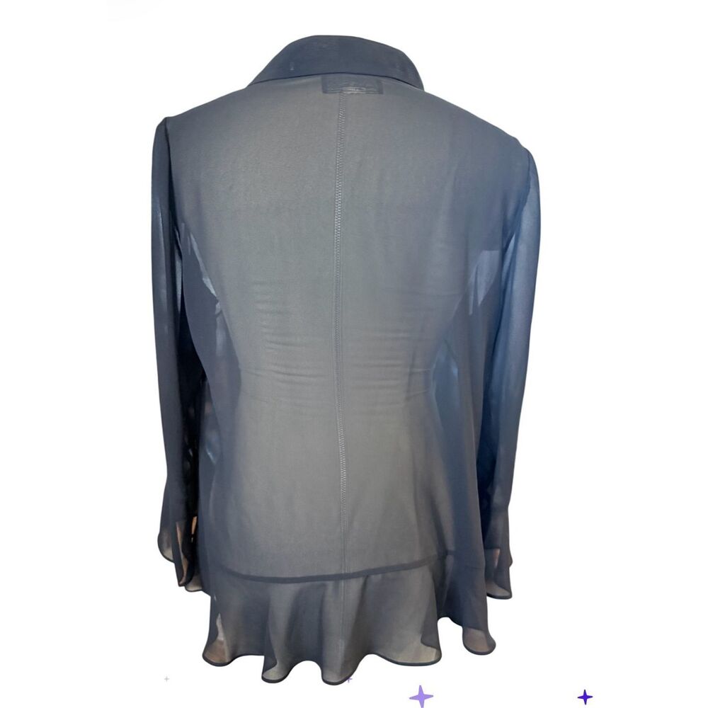 Alex Evenings Black Sheer 3/4 Sleeve Jacket Dress Cover Large Ruffle Hem - Picture 3 of 6